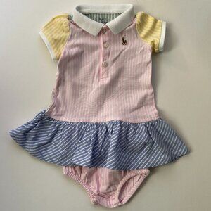 Ralph Lauren 3M Baby Girls 2-piece Multicolor Polo Dress & Bloomers Set